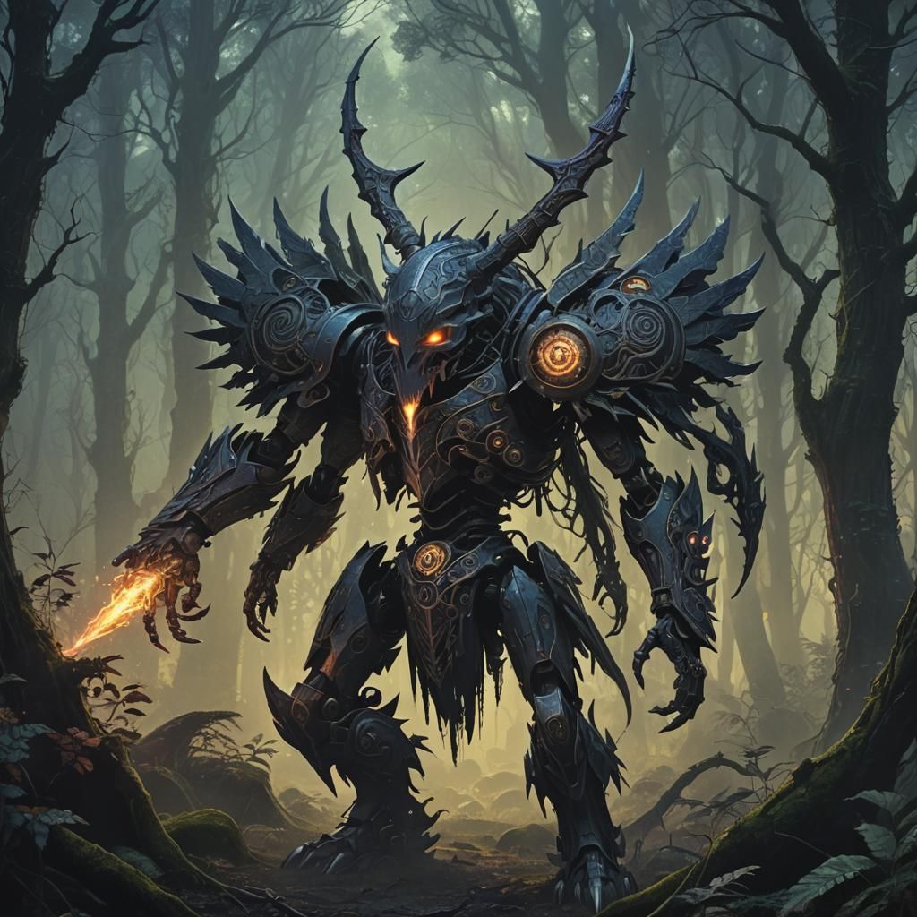 Dark Digimon Guardian in Celtic-Inspired Armor Illuminated b...