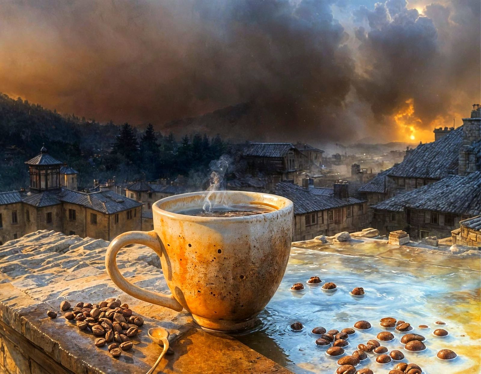 Fairytale Coffee Cup: Detailed Watercolor Painting