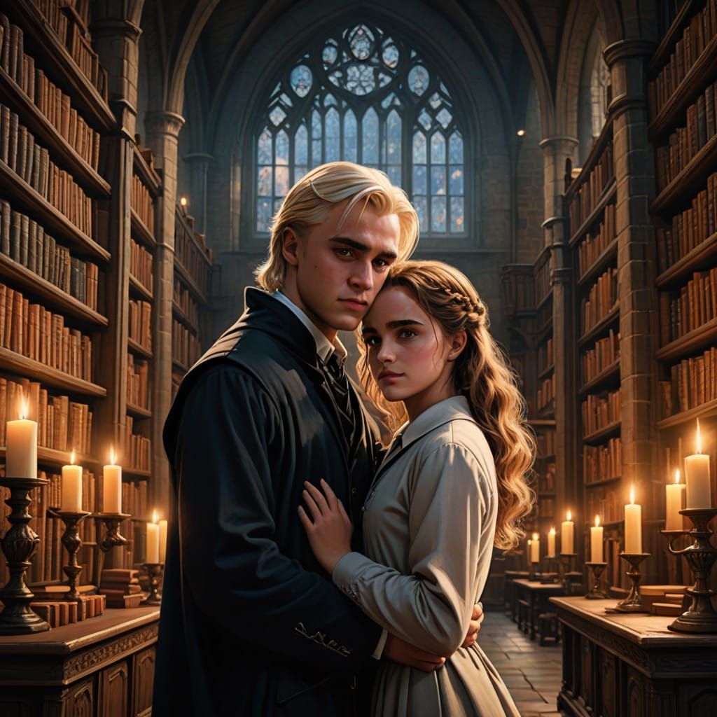 Elegant Moment in Hogwarts Library