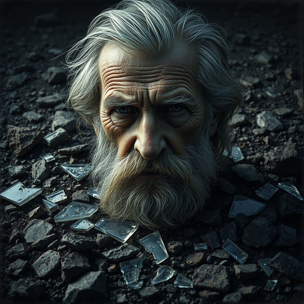 Fragmented Portrait in Broken Glass: A Surreal Scene