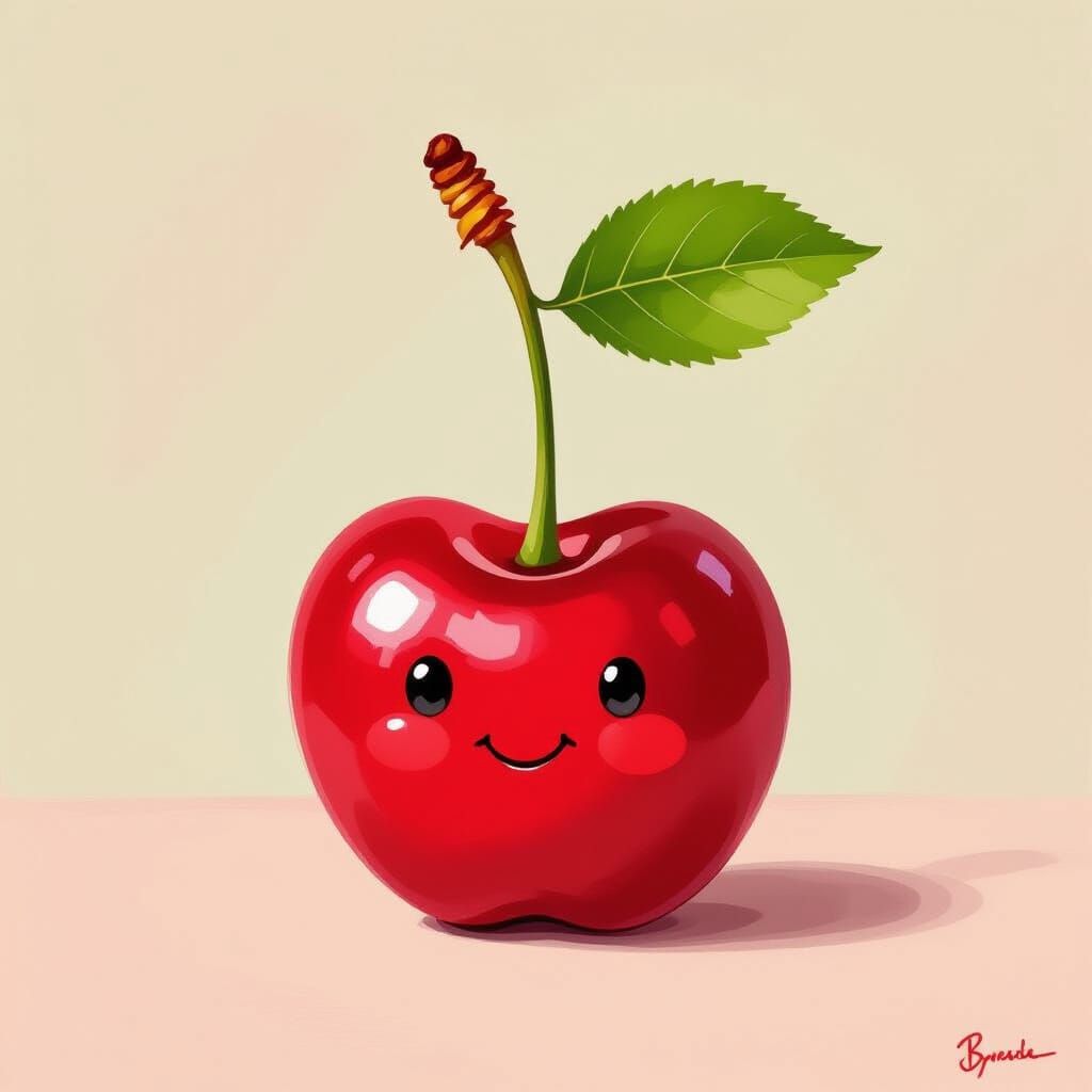 Whimsical Cherry Portrait in Children's Book Style