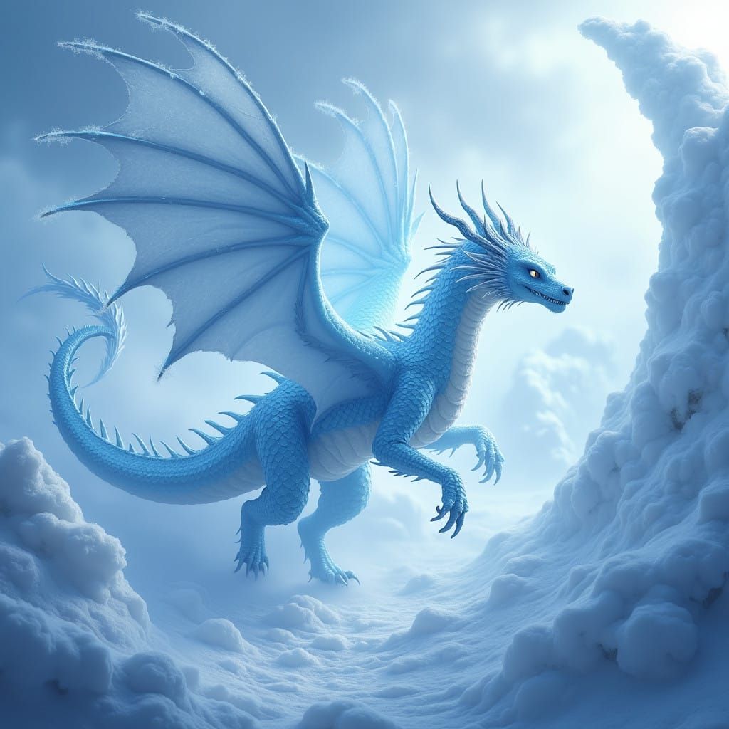 Majestic Ice Dragon in Futuristic Fantasy Style