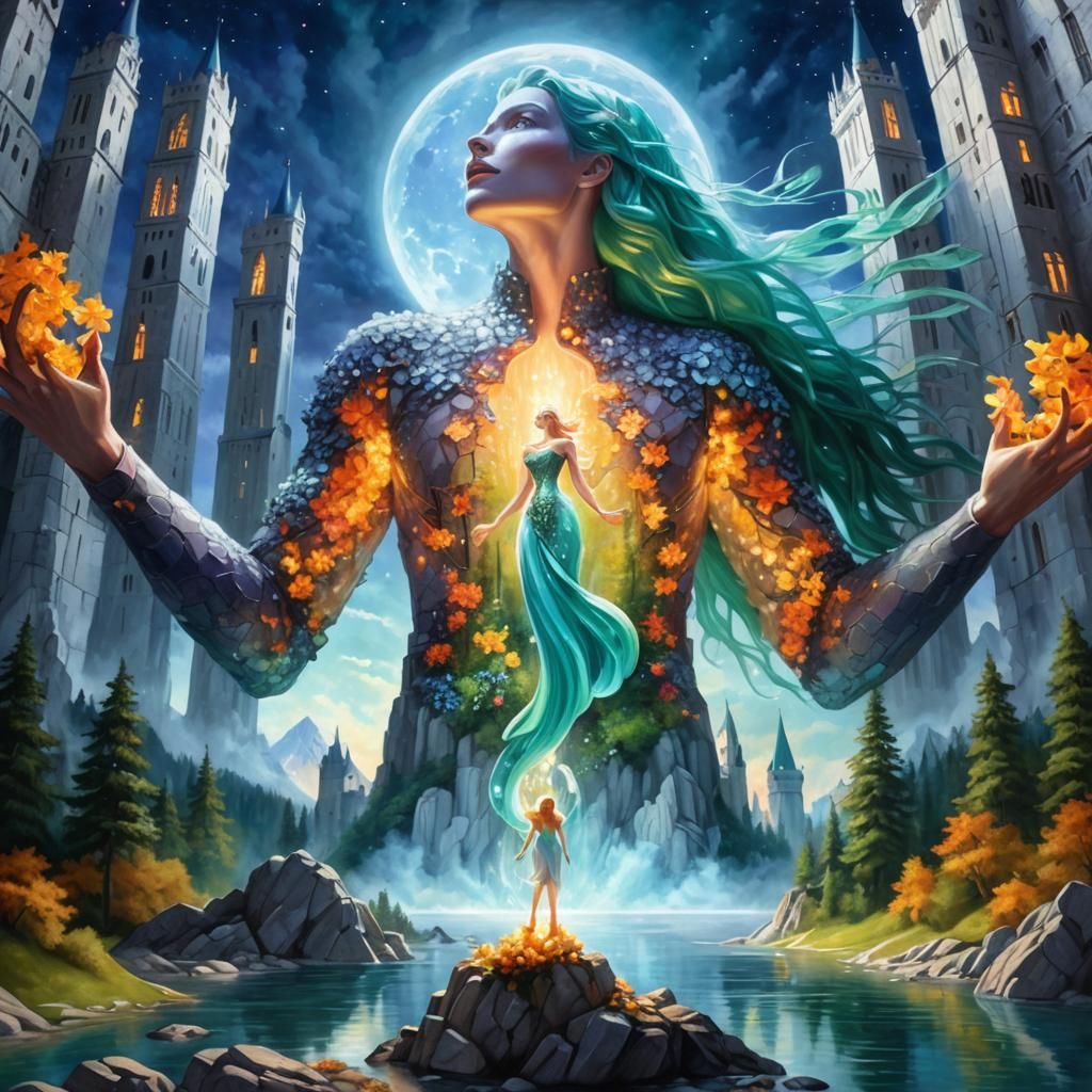 Neuschwanstein Castle with Colossal Stone Giant