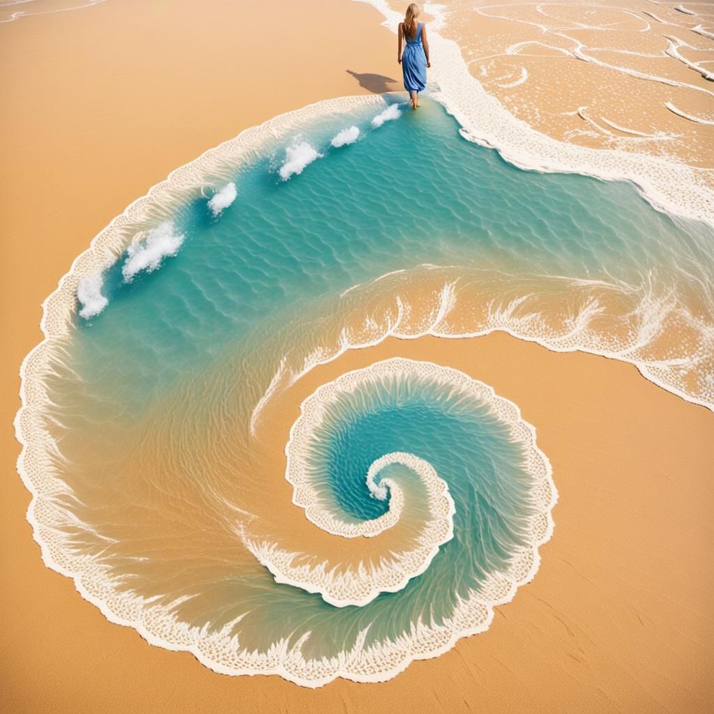 Woman in Sand Mandala with Water Helix