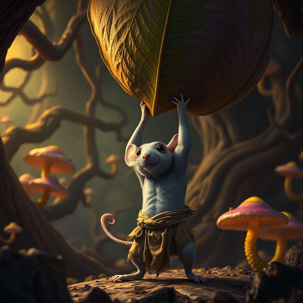 Tiny Warrior Lifts Gargantuan Leaf in Dark Fantasy Arena