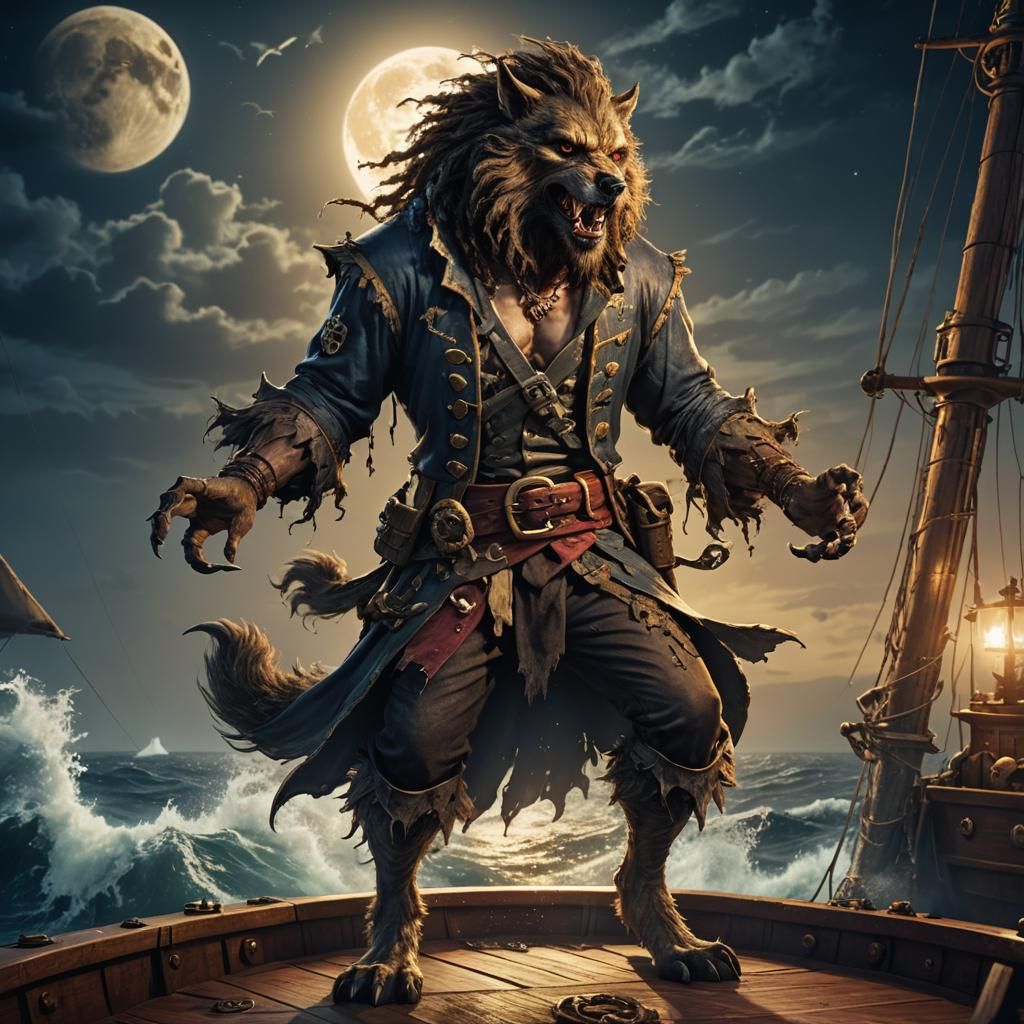 Pirate Werewolf Transformation Under Moonlight