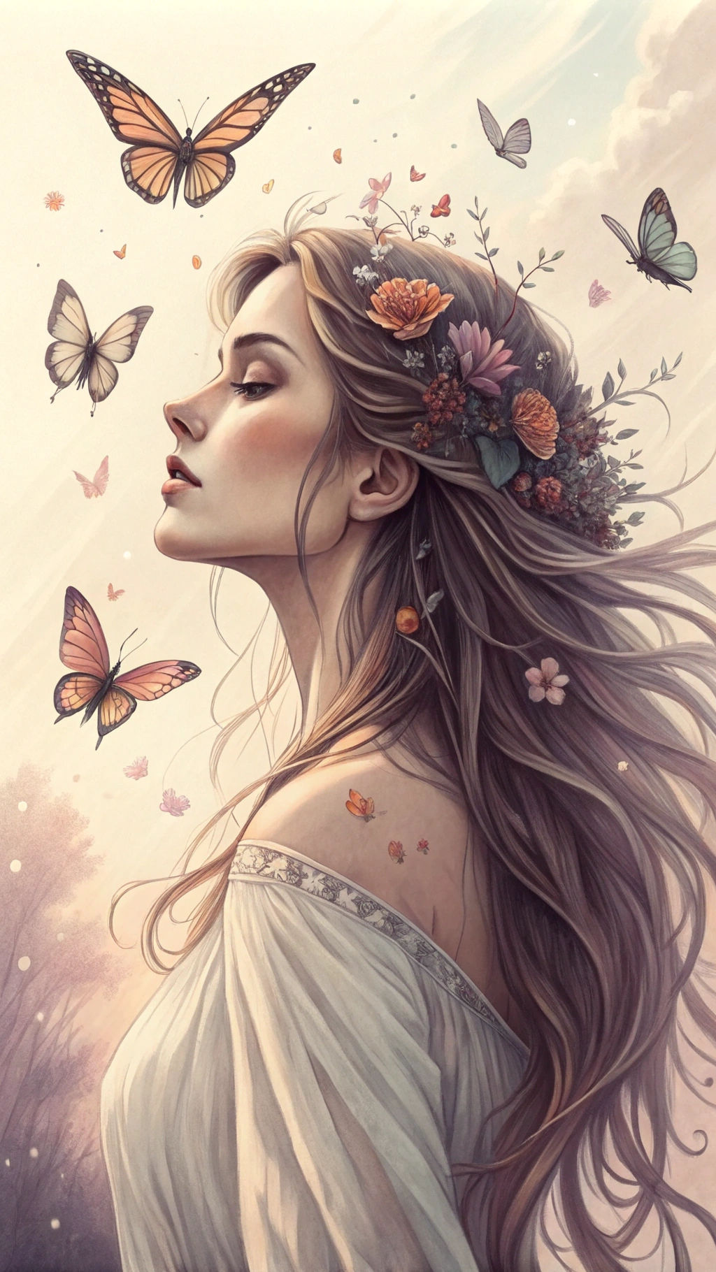 Woman with Butterflies: A Dreamy Portrait