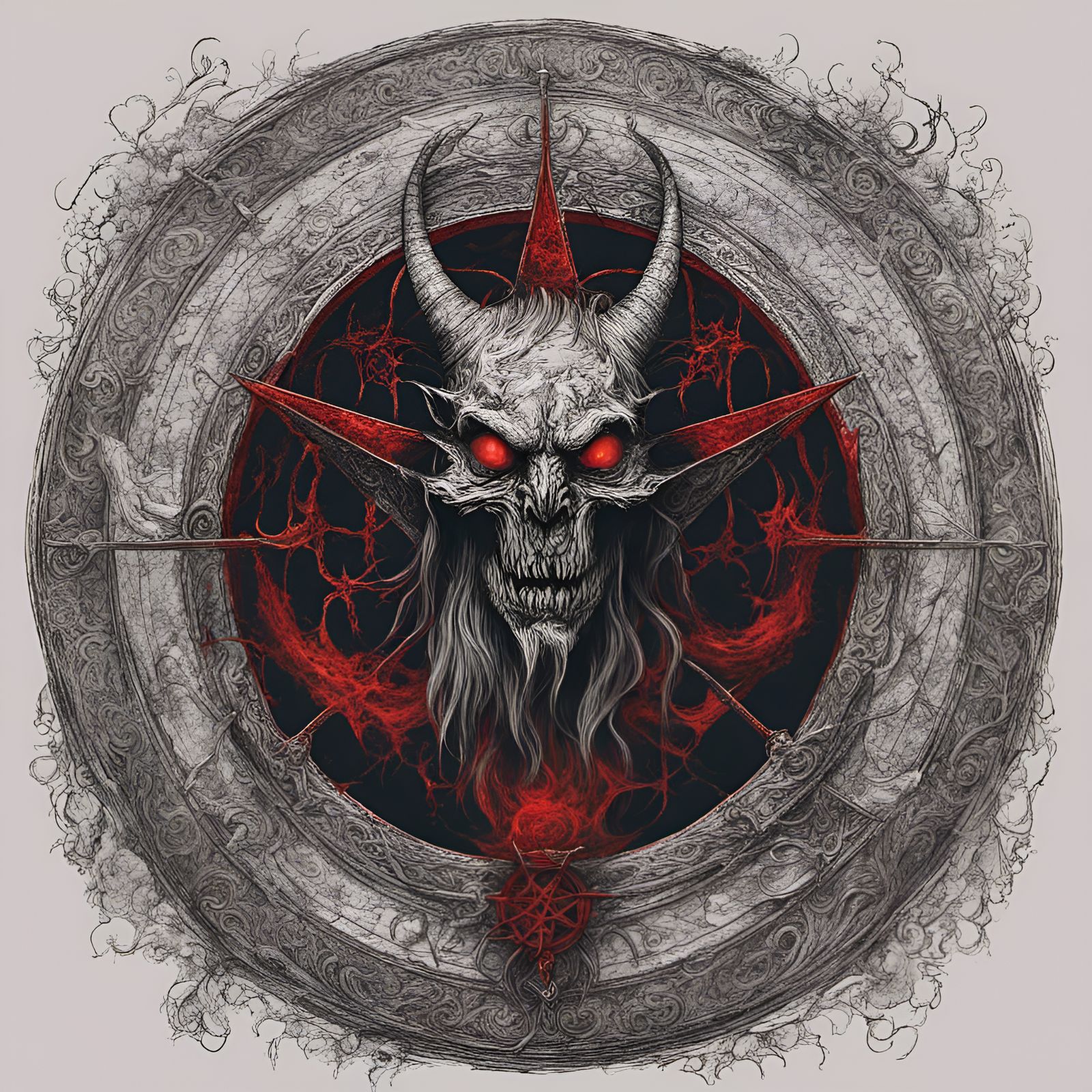 Demonic Figure in Red Fog with Celtic Patterns