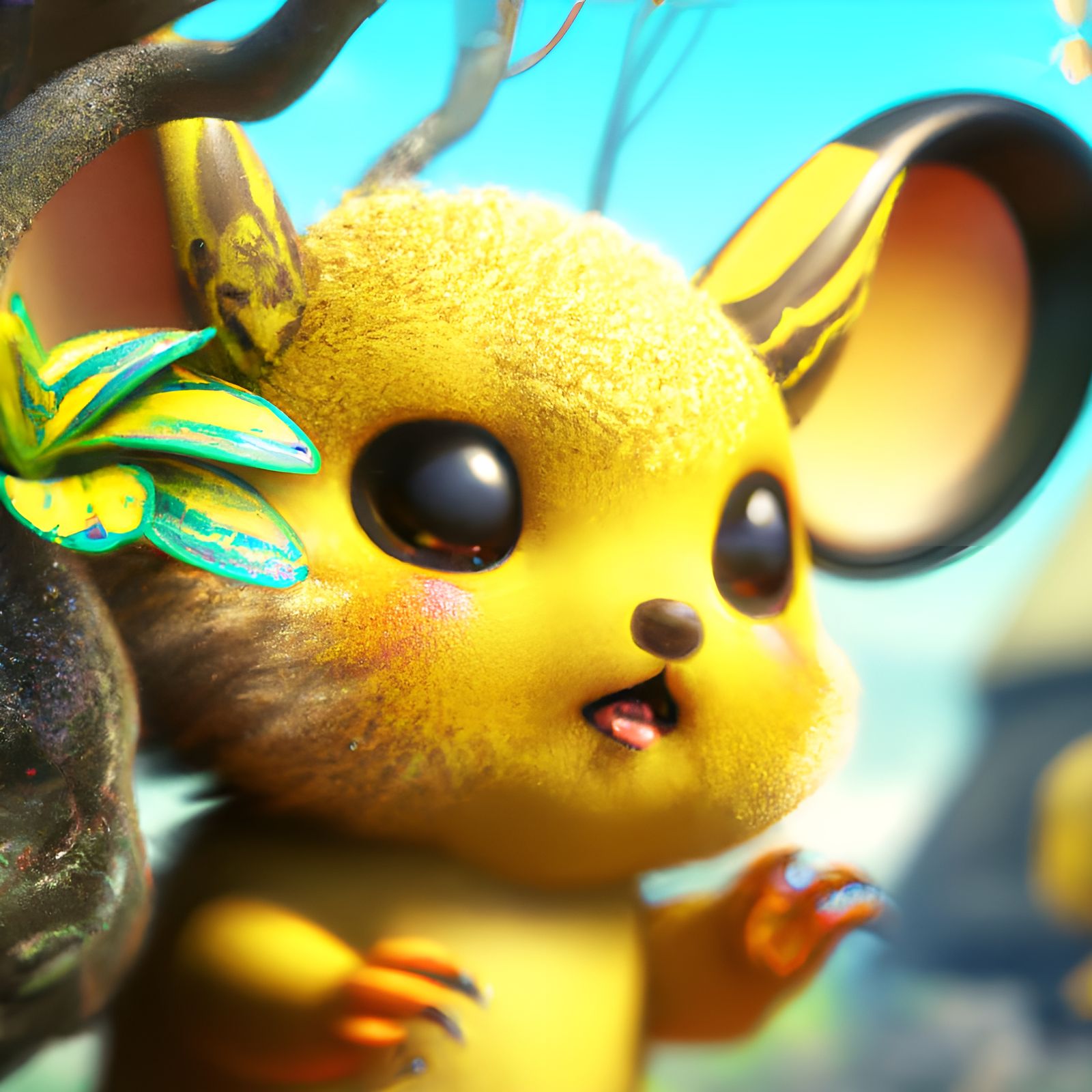 Adorable Pichu in Jungle: 3D Digital Art