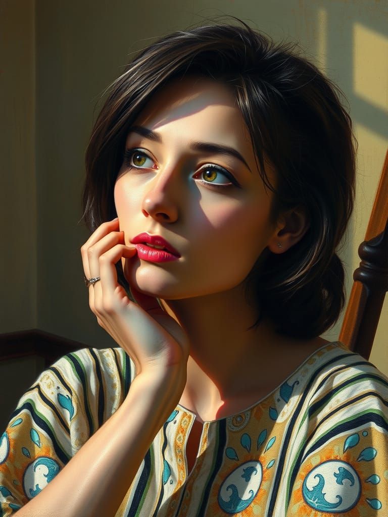 A Woman Lost in Thought, Illuminated by Warm Light