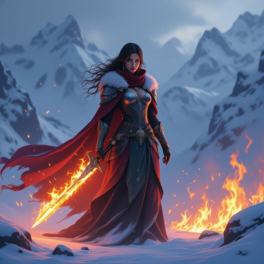 Goddess of Fire and Ice in Ethereal Lighting