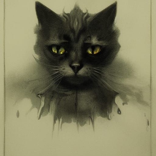 Five-Eyed Cat in Gothic Horror Style