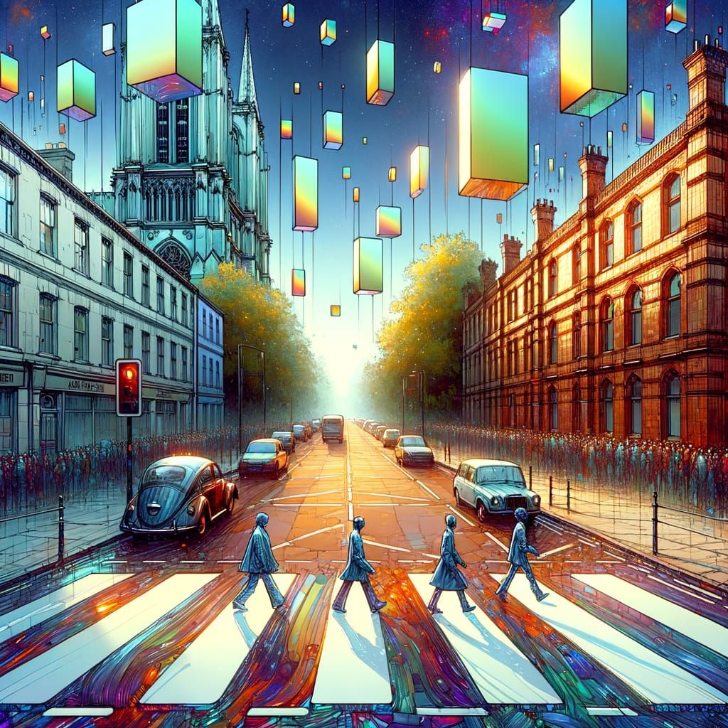 Abstract Abbey Road Crossing with Glass Rectangles