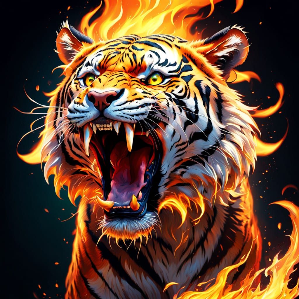 Hyperrealistic Tiger Emerges from Fiery Blaze