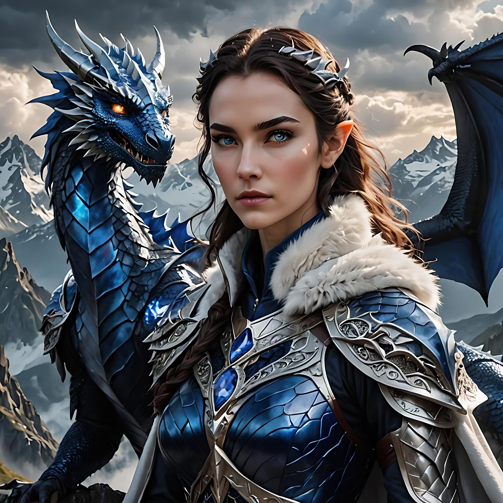Sapphire Dragon Woman in Elvish Armor