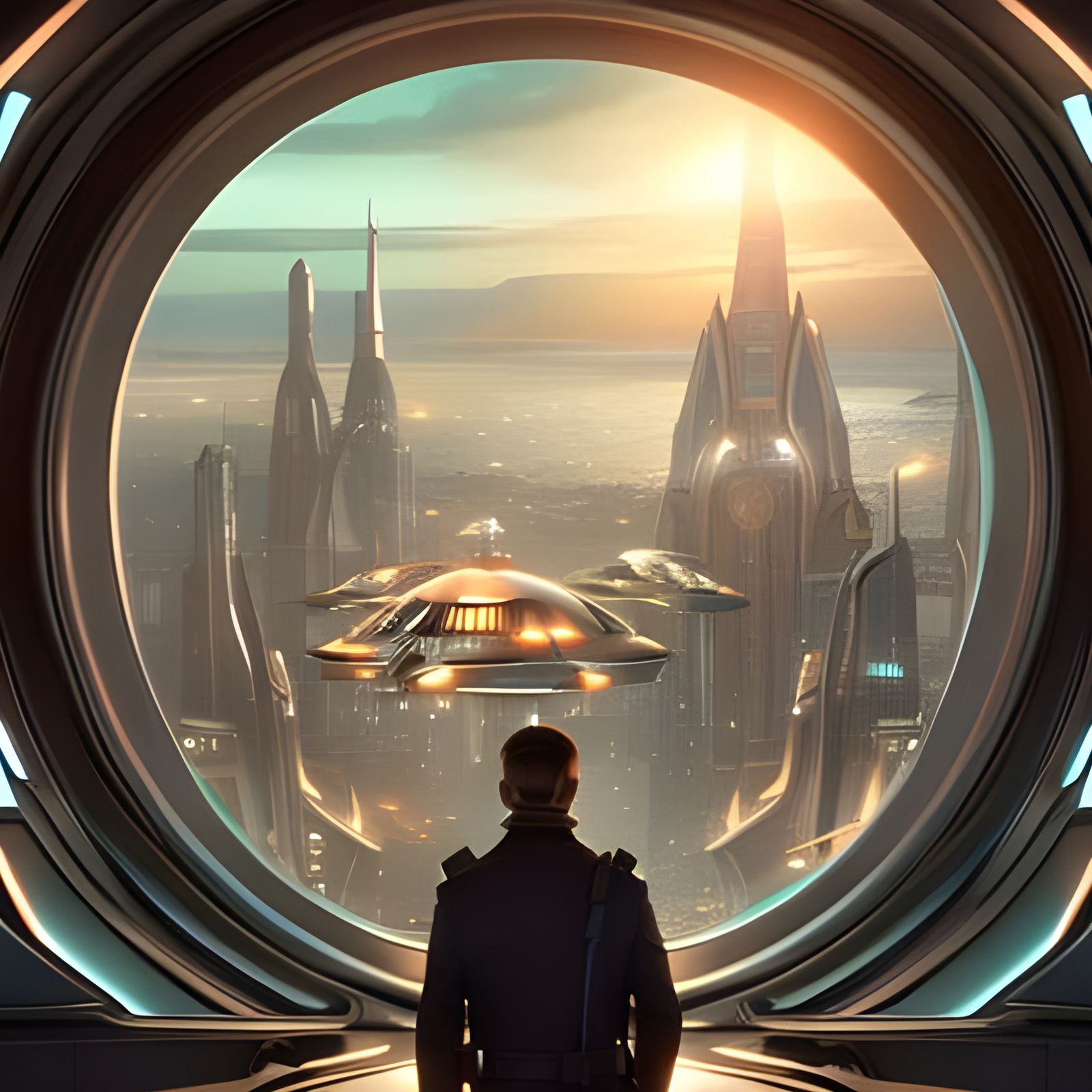 UFO Pilot Portrait in Art Nouveau Style