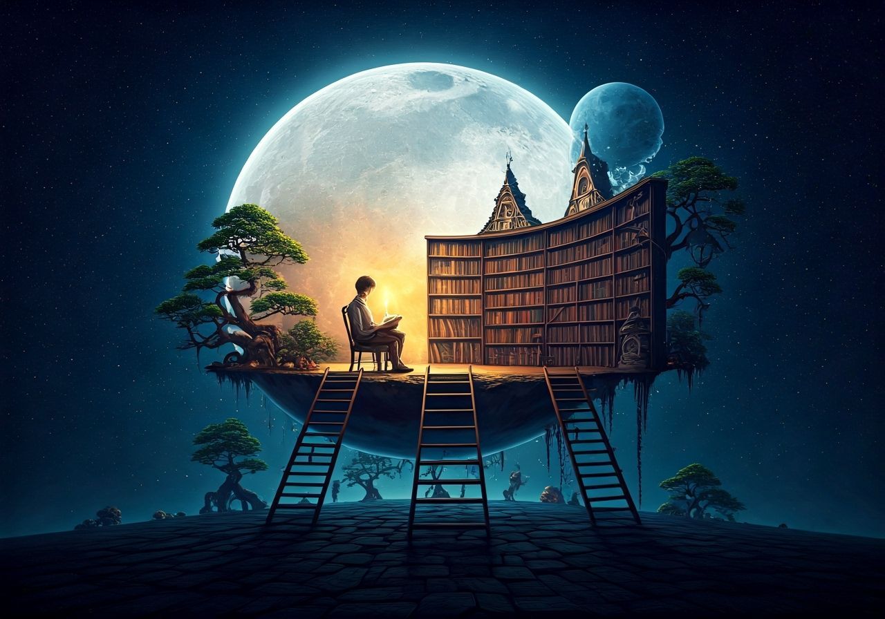 Enchanted Moon Library: A Surreal Fantasy Fairytale