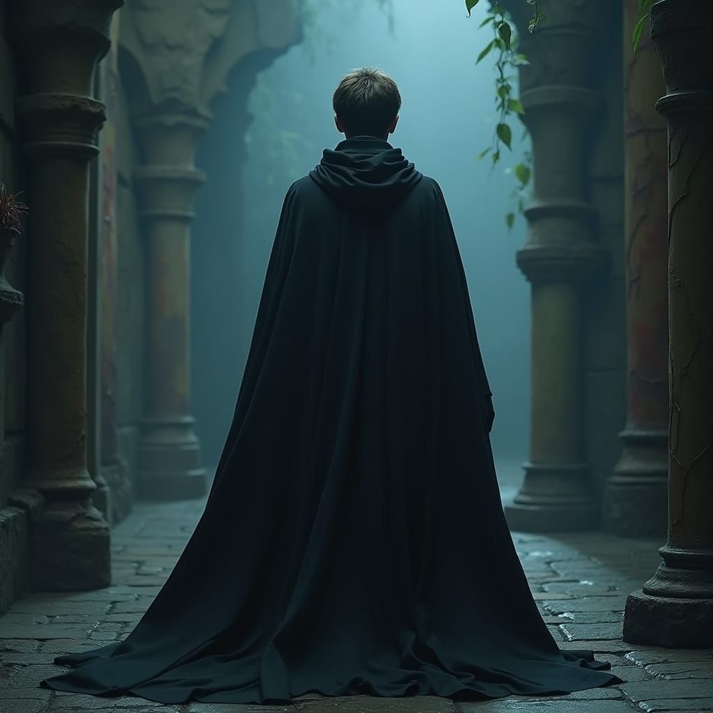 Harry Potter Under Invisibility Cloak in Magical Setting