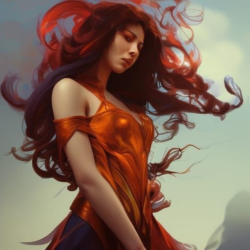 Fiery Phoenix Portrait in Art Nouveau Style