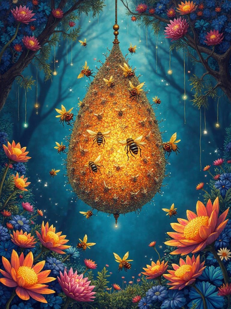 Enchanted Bee Hive in a Dreamlike Mandalascape