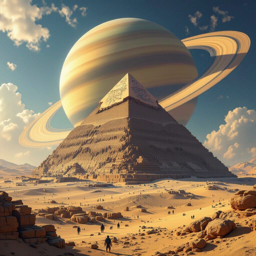 Ancient Pyramid Embedded in Saturn's Rings, Fantasy Concept ...