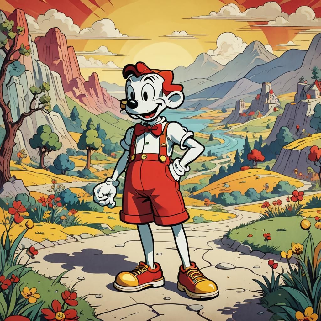 Cuphead in Whimsical 1930s Cartoon Style