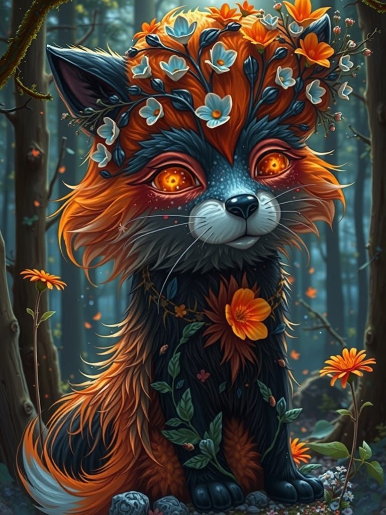 Serene Fox in Dreamlike Forest with Luxuriant Tail