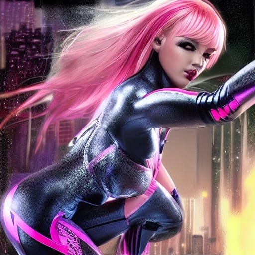 Futuristic Cyberpunk Warrior in Vibrant Pink Locks