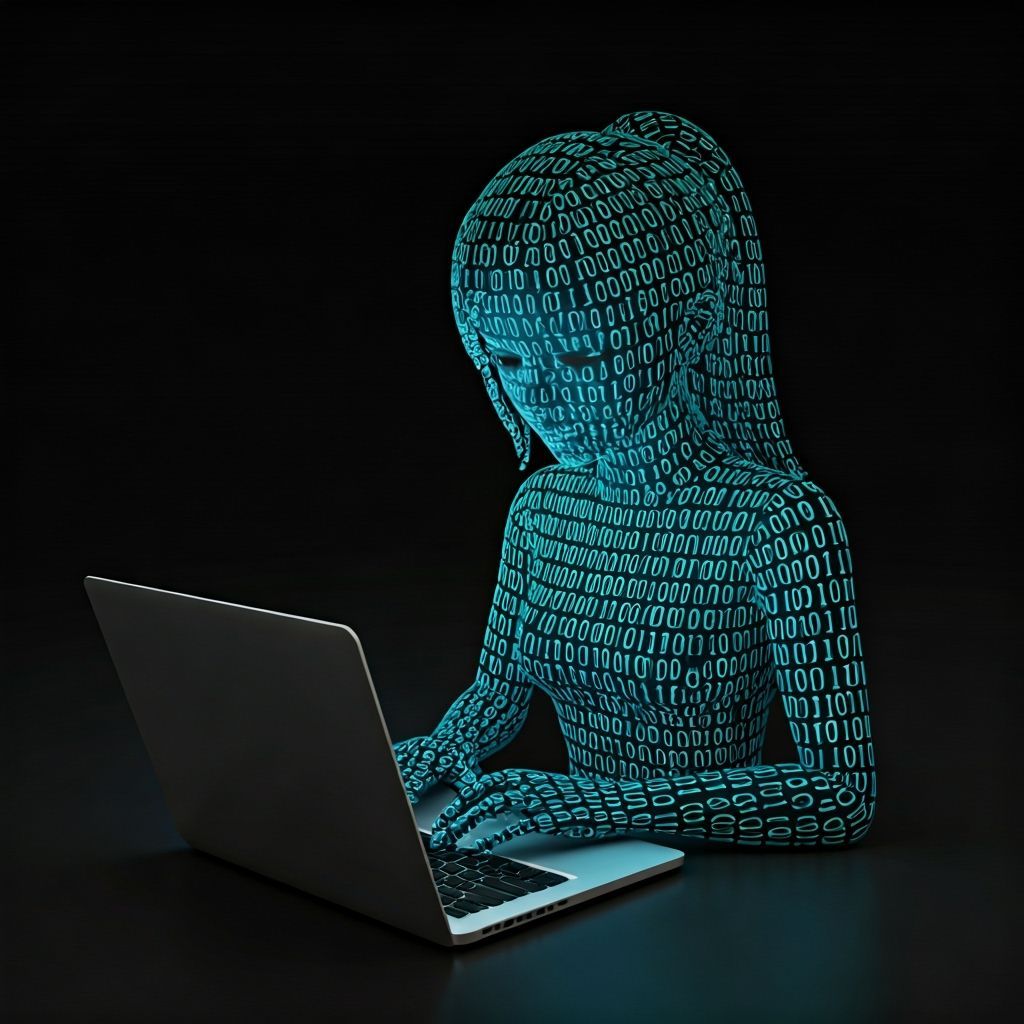 Digital Girl Coder Made of Binary Data