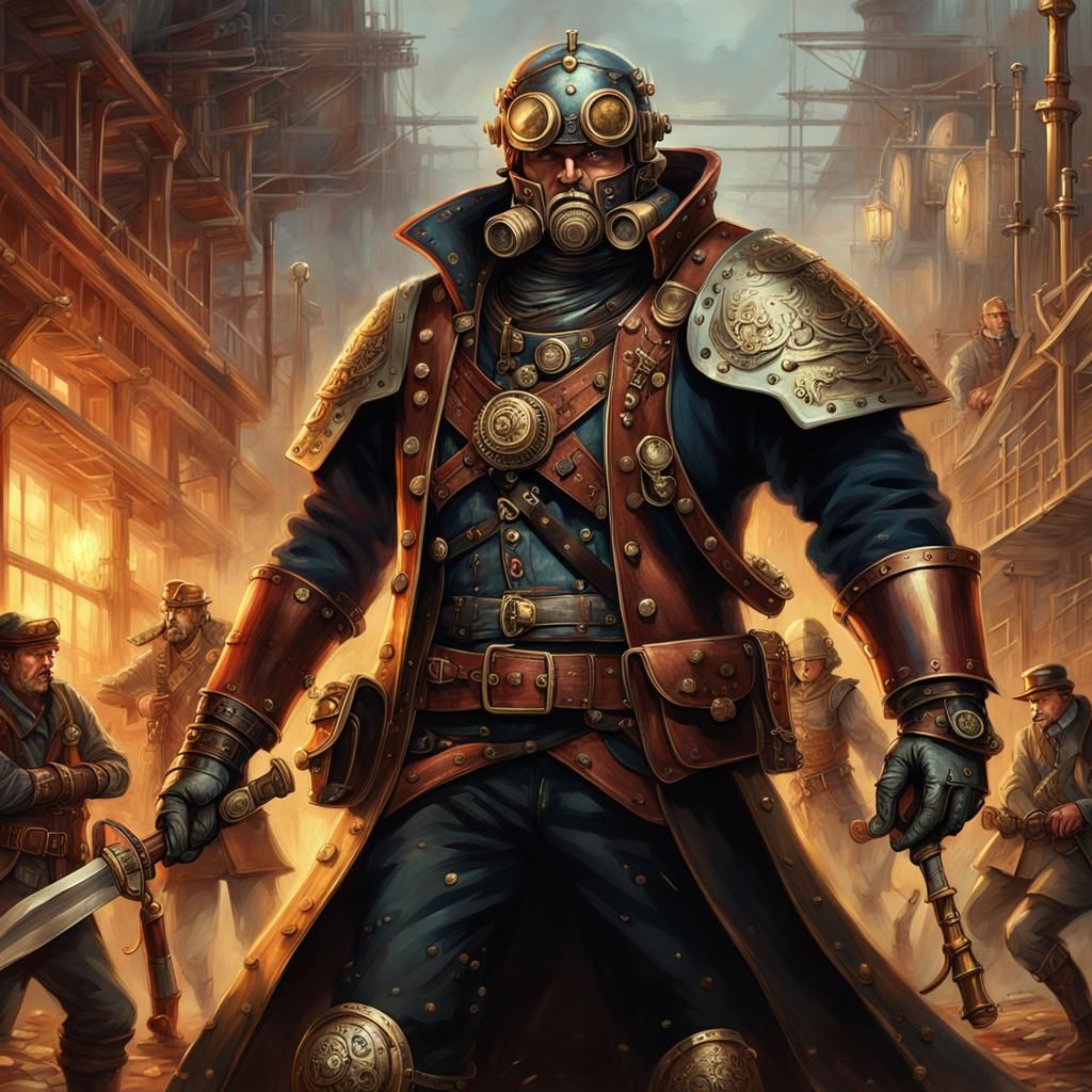 Steampunk Russian Warrior with Sword in Dramatic Light