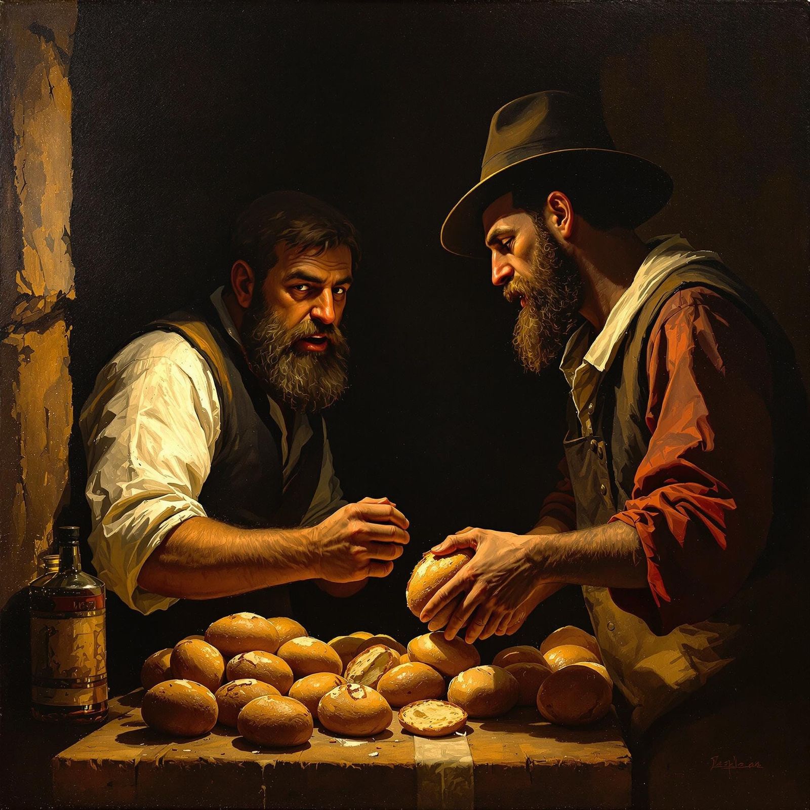 Tense Merchants Haggling Over Fresh Bread in a 17th-Century ...
