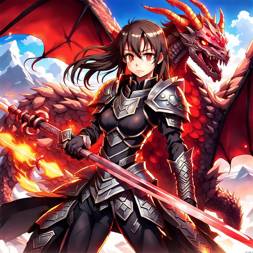 Anime Style Female Warrior with Dragon Armor