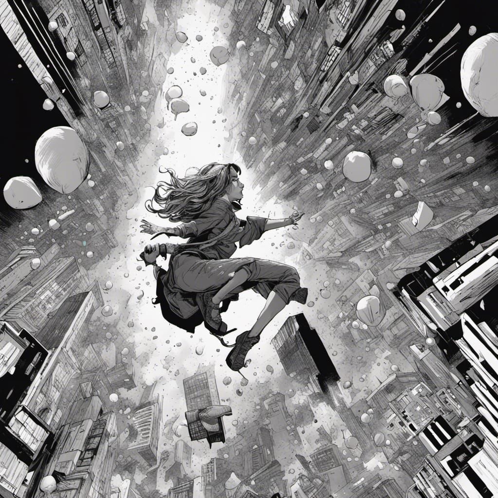 Girl in Black and White Pen Art with Paint