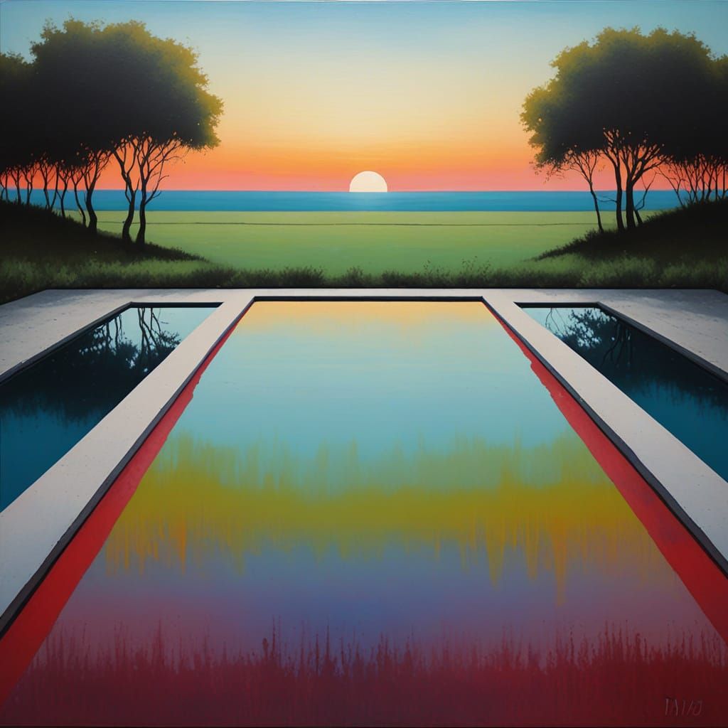 Abstract Landscape in Modern Gradient Colors by the Pool