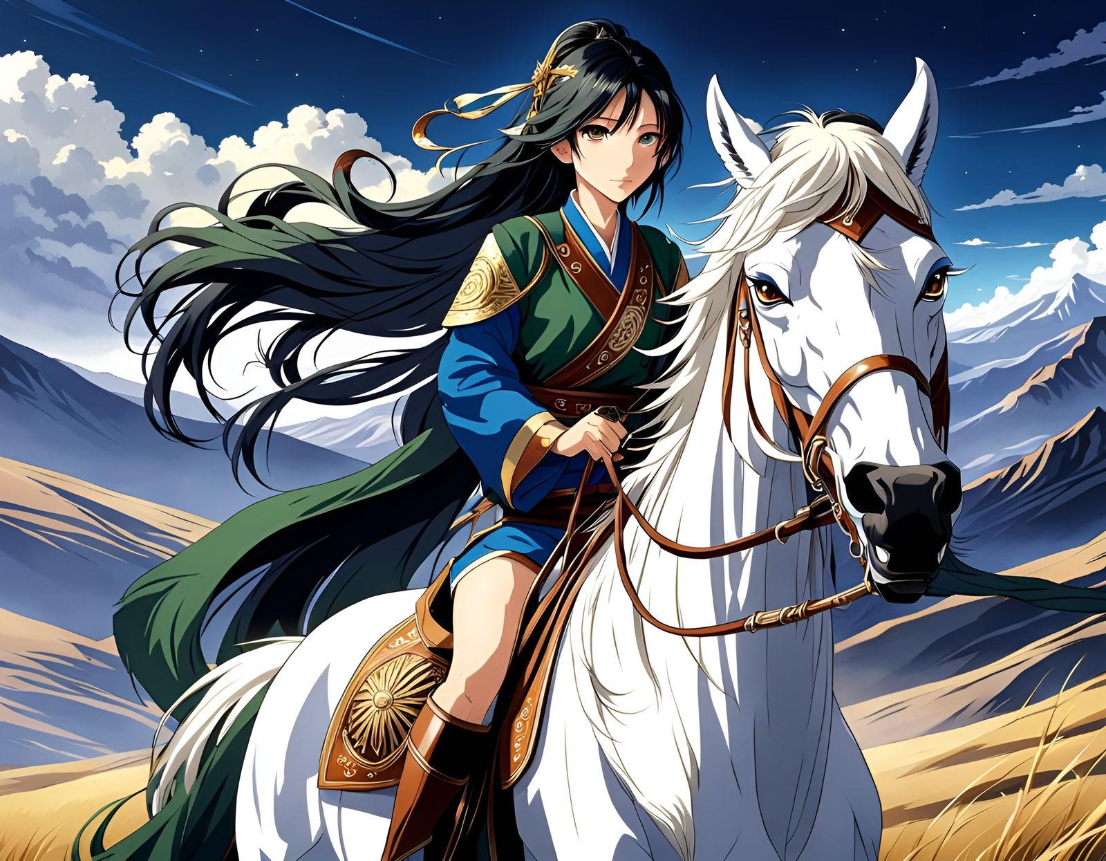 Anime Huntress Rides Steppe Horse