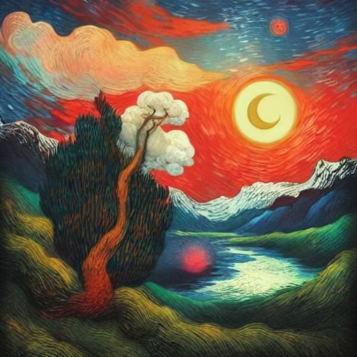 Mythological Dreamscape in Ink and Acrylic