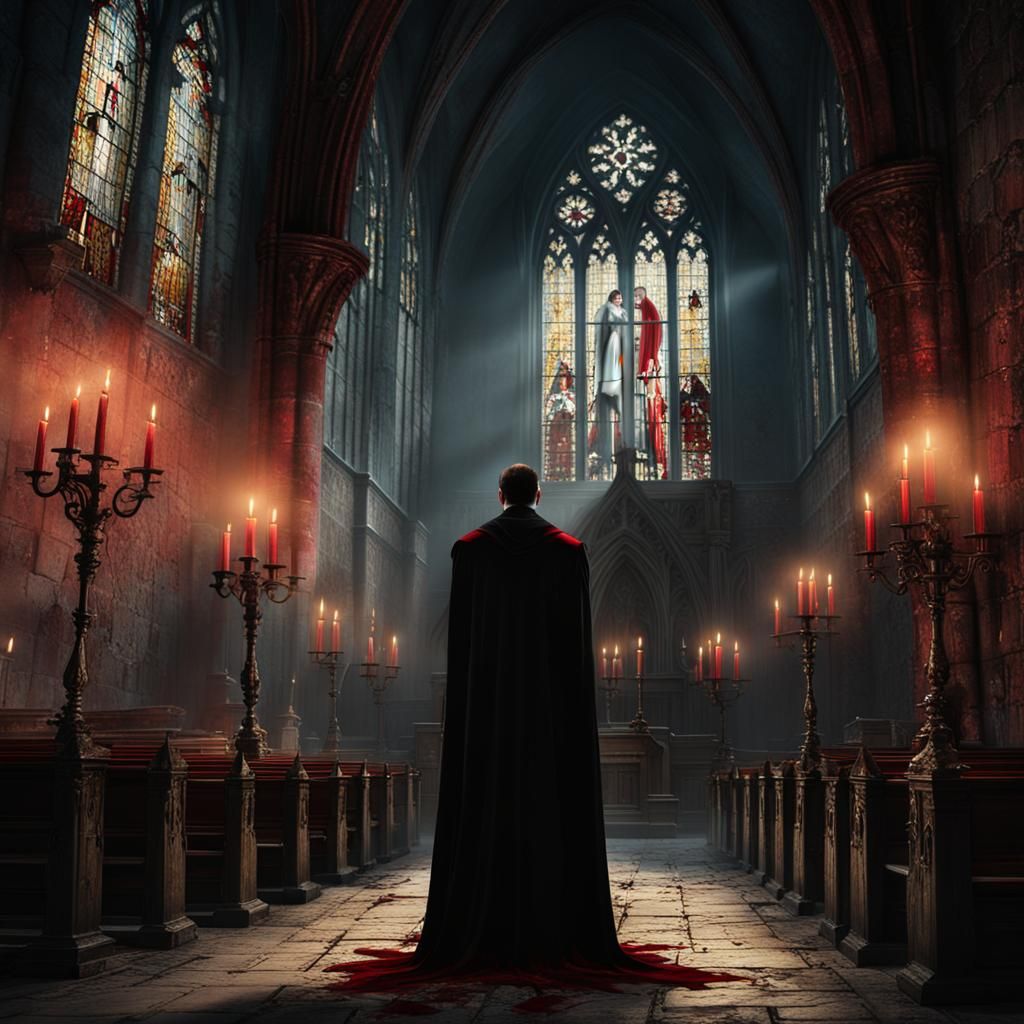 Vampire in Abandoned Church: Gothic Dark Fantasy Art