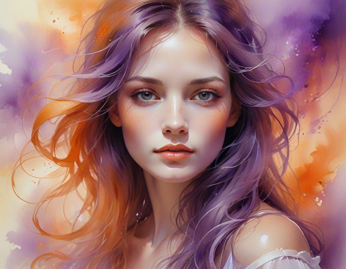 Soft Watercolor Portrait in Warm, Ethereal Hues