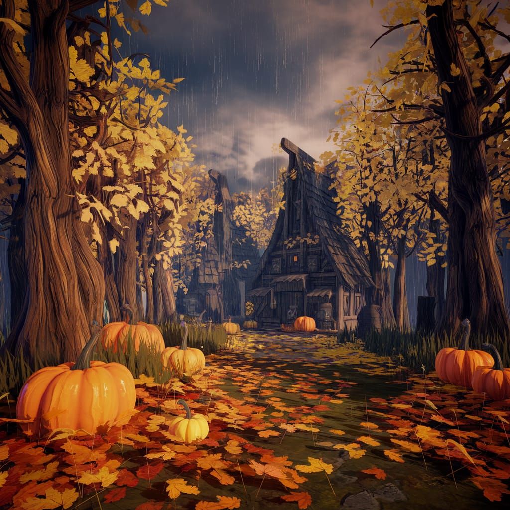 Magical Autumn Village: Fantasy Concept Art