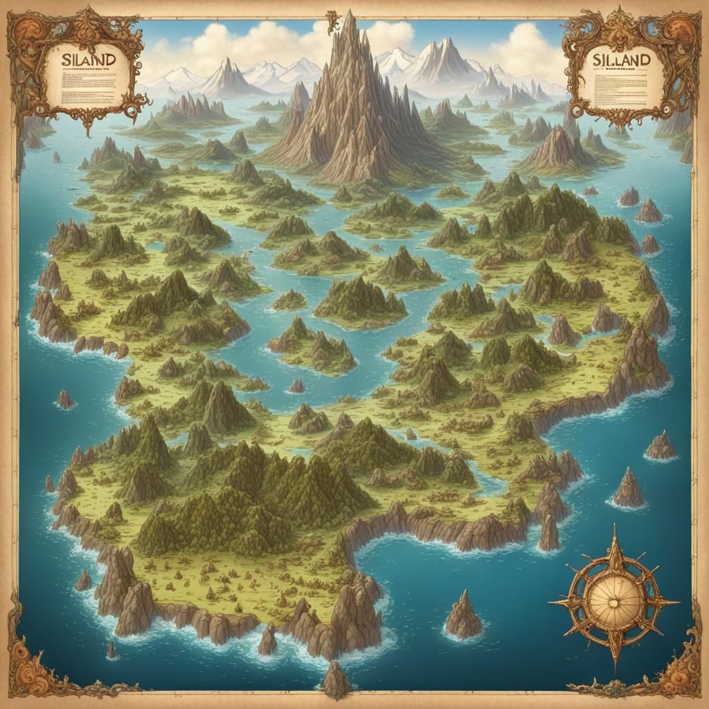 Detailed Fantasy World Map with Islands and Biomes