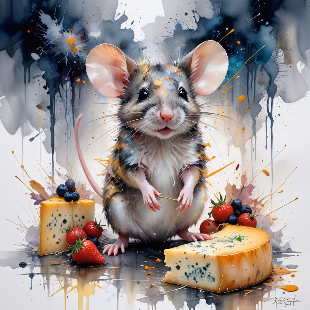 Mouse Heist in Urban Kitchen as Watercolor Art