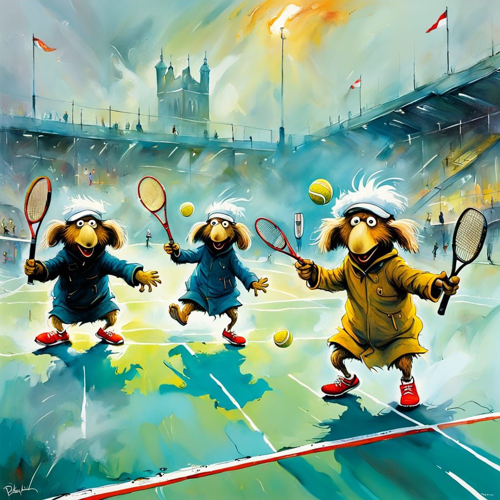 Wombles playing tennis.