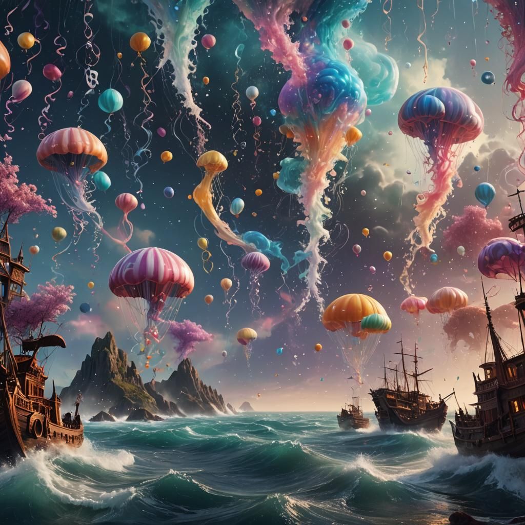 Fantastical Grasshoppers in a Starry Pastel Sea