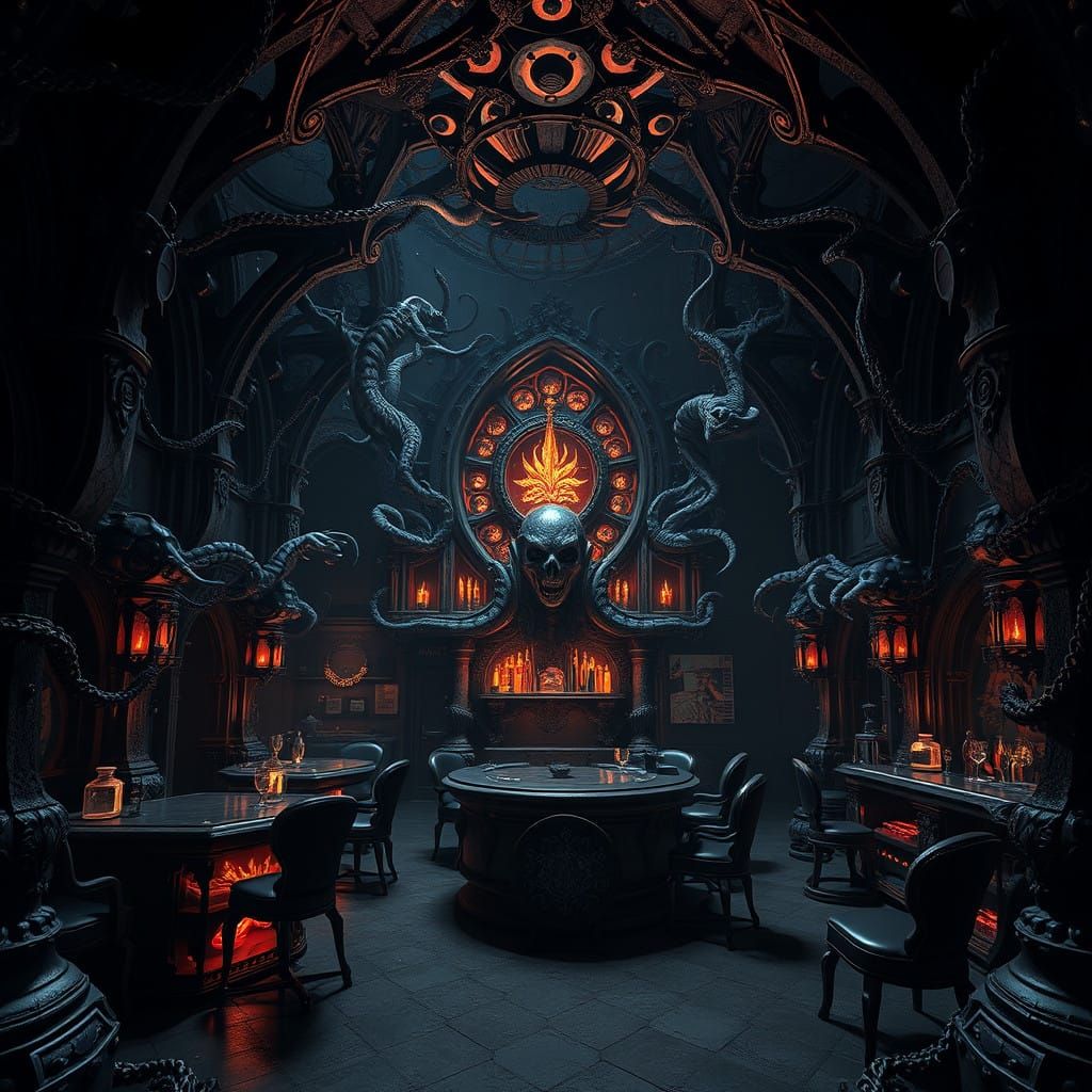 Surreal Biomechanical Tavern in Dark, Gothic Style