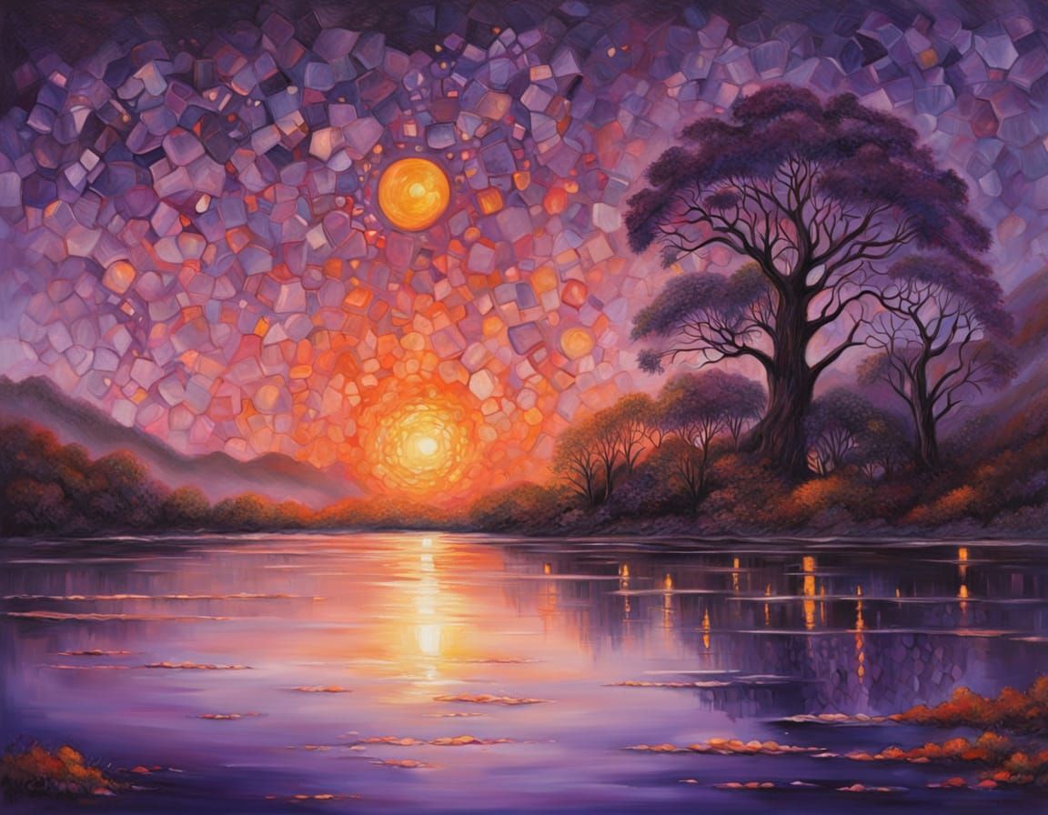 Geometric Petri Effect with Gold Flecks in Cyanotype