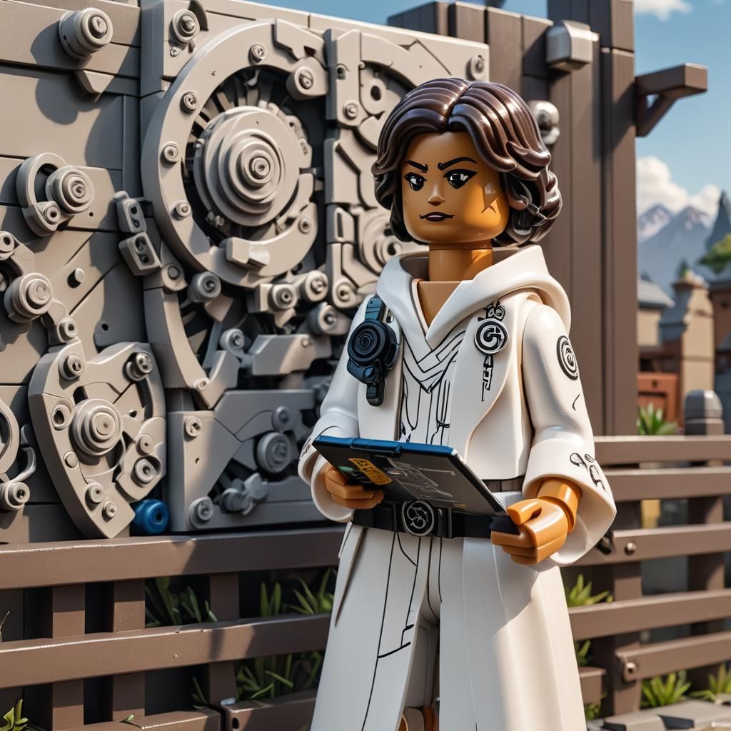 Lego Sci-Fi Strategist with Glowing Portal