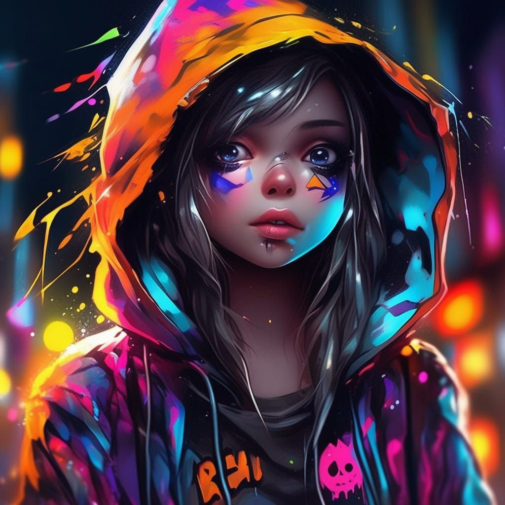 Girl in Halloween Costume, Graffiti Art Style