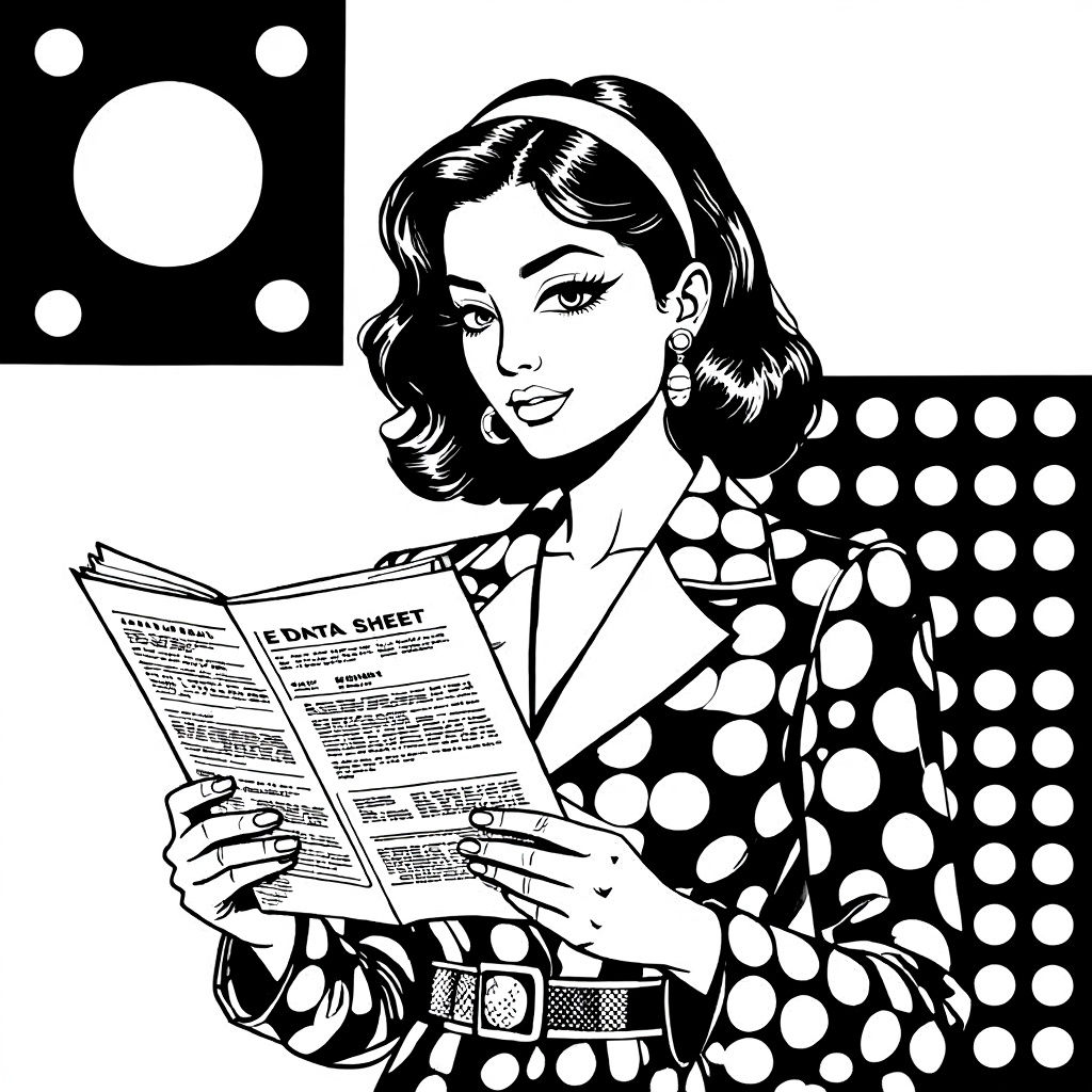 Pop Art Woman Reads Data Sheet