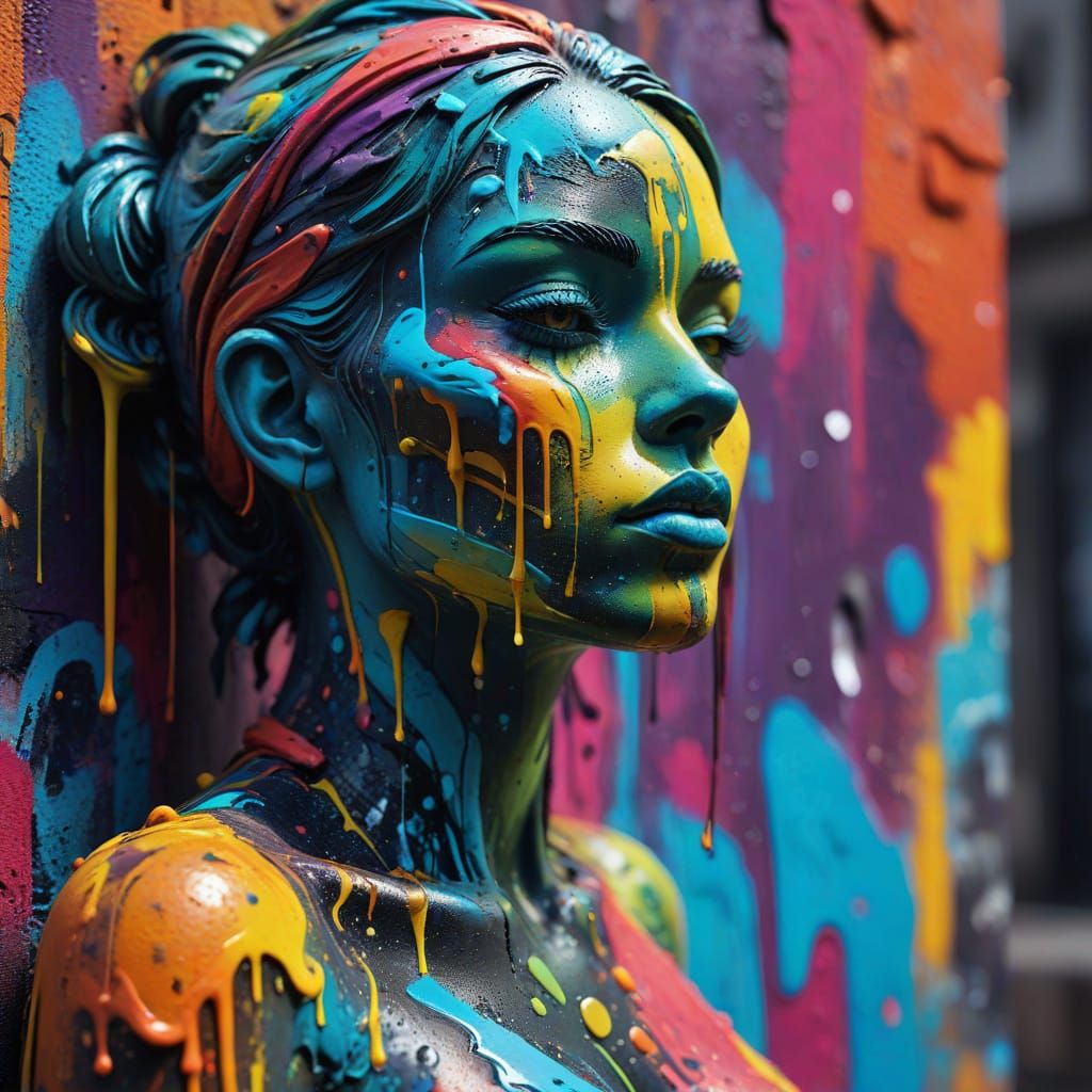 Expressive Clay Figure in Vibrant Graffiti Art Style