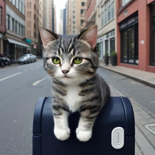 Cute Cat Amidst Cityscape